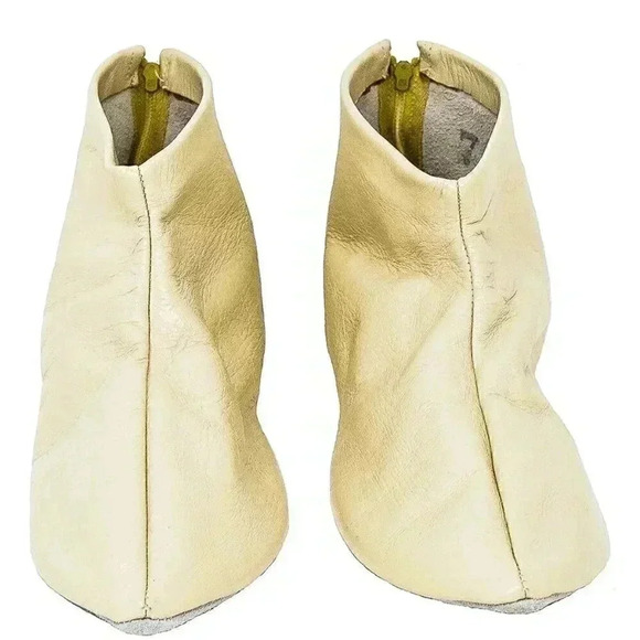 Vintage Tan Leather Boho Chic Elf Slides Size 7 Pointed Toe Summer Flats Slipper - Picture 3 of 6